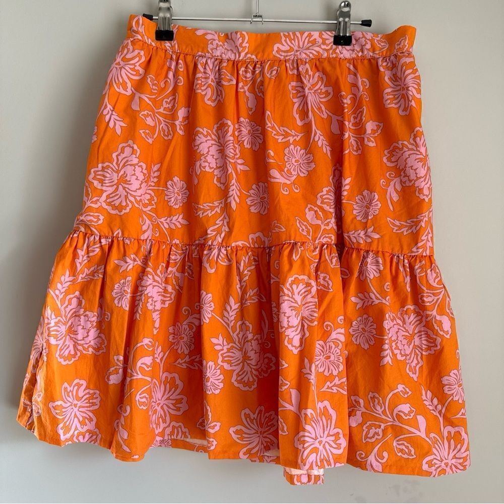 Xirena Womens Tiered Floral Skirt Pink Orange Size Large *ALTERED*